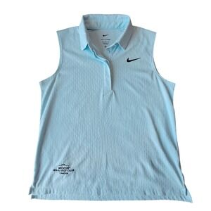 Nike Womens Dri-FIT ADV Sleeveless Golf Polo Shirt Light Blue Large Moon Cancun